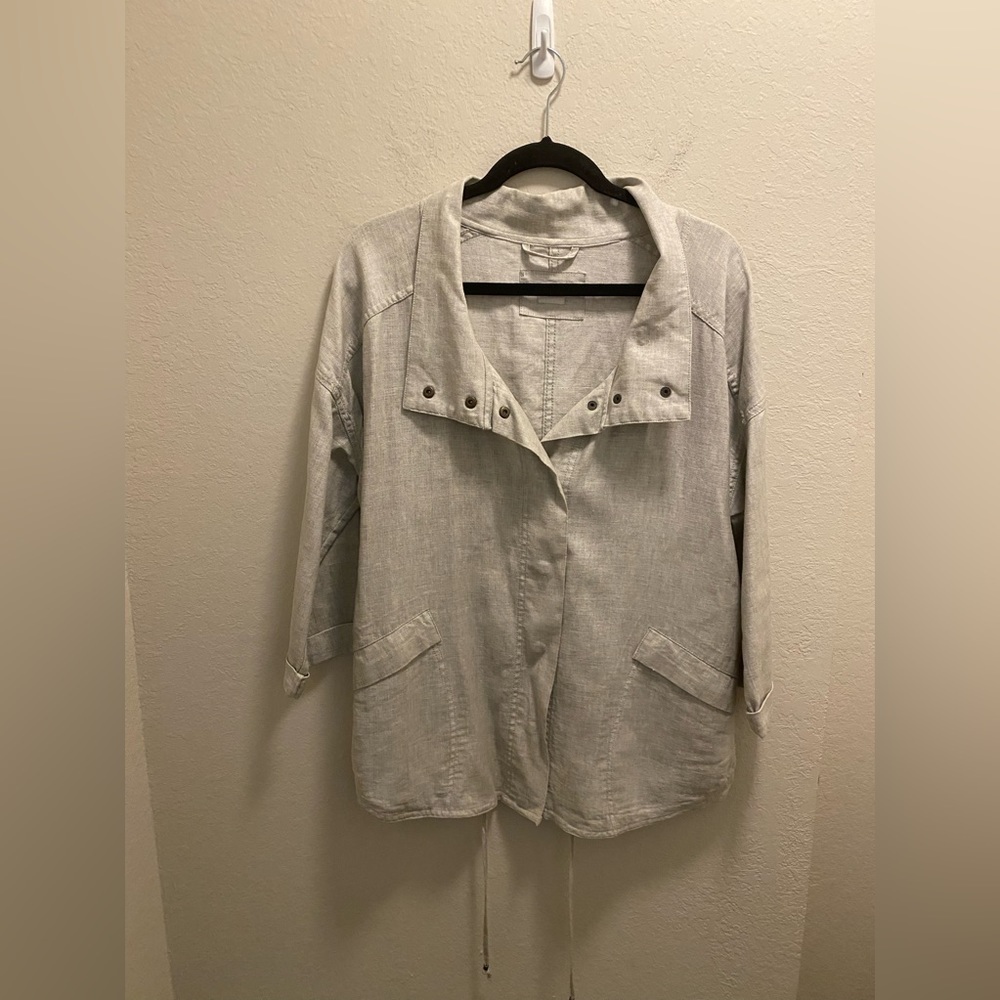Poetry Viscose Linen Blend Utility Beige Jacket Size 8/10